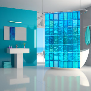 Aqua Blues Translucent Tiled-Look  Shower Curtain
