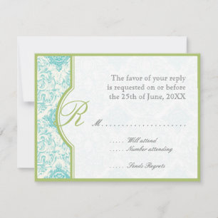 Aqua BlueToile Quatrefoil RSVP Responce Cards