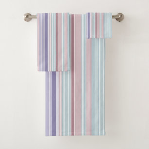 Aqua, Blush and Lavender Stripes Bath Towel Set