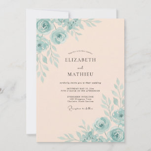 Aqua Blush Champagne Painted Wedding Invitation