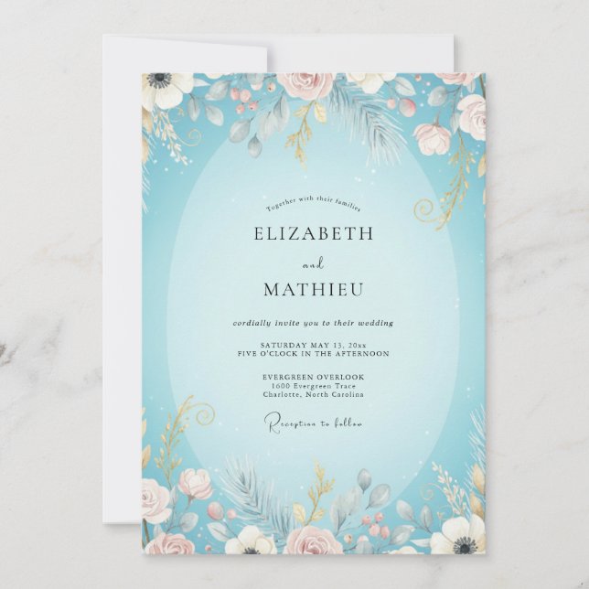 Aqua Blush Painted Wedding Invitation (Front)