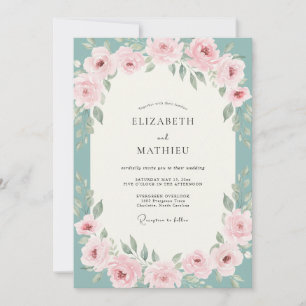 Aqua Blush Rose Wedding Invitation