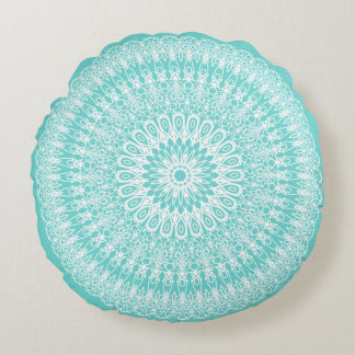 Aqua Boho Mandala Round Cushion