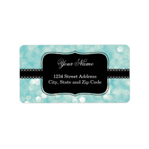 Aqua Bokeh Glitter Sparkles Label