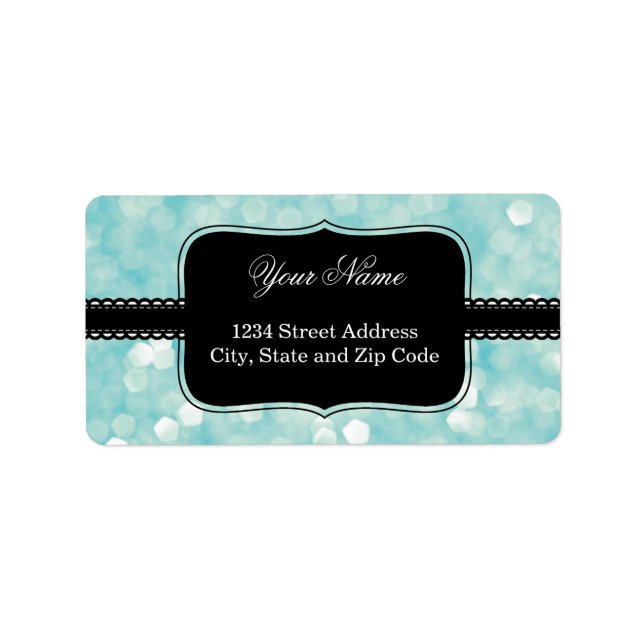 Aqua Bokeh Glitter Sparkles Label (Front)