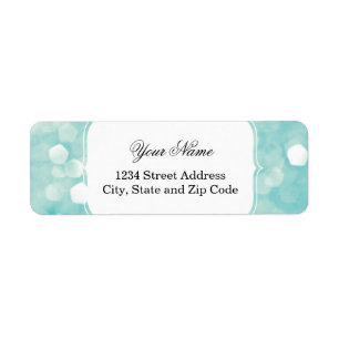 Aqua Bokeh Glitter Sparkles Return Address Label