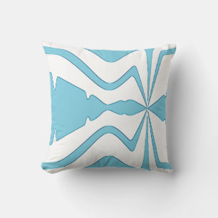 Aqua Bold Abstract Sound Wave Design on White Cushion