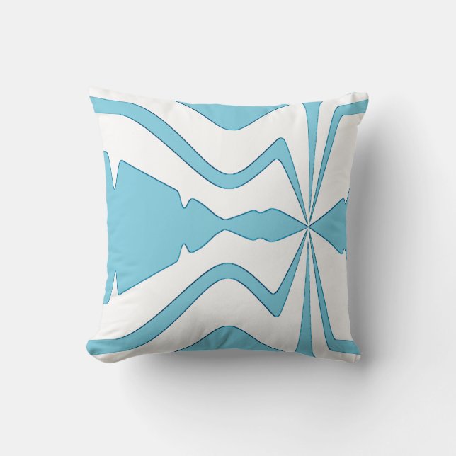 Aqua Bold Abstract Sound Wave Design on White Cushion (Front)