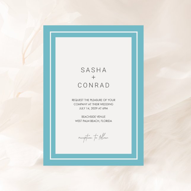 Aqua Bold Border Modern Wedding Invitation (Creator Uploaded)