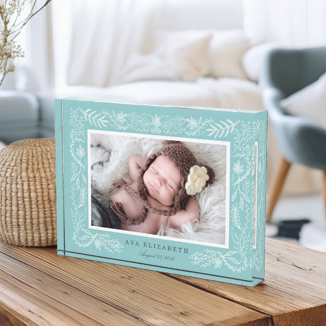 Aqua Botanical Frame | Baby Photo Block (Creator Uploaded)