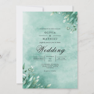 Aqua Botanical Leaf Elegance Wedding Invitation