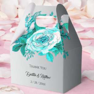 Aqua Botanical Silver Wedding Roses Favour Box