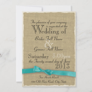 Aqua Bow and Burlap Wedding Lite Invitation