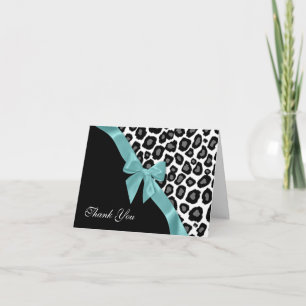 Aqua Bow and Leopard Spots Thank You Card