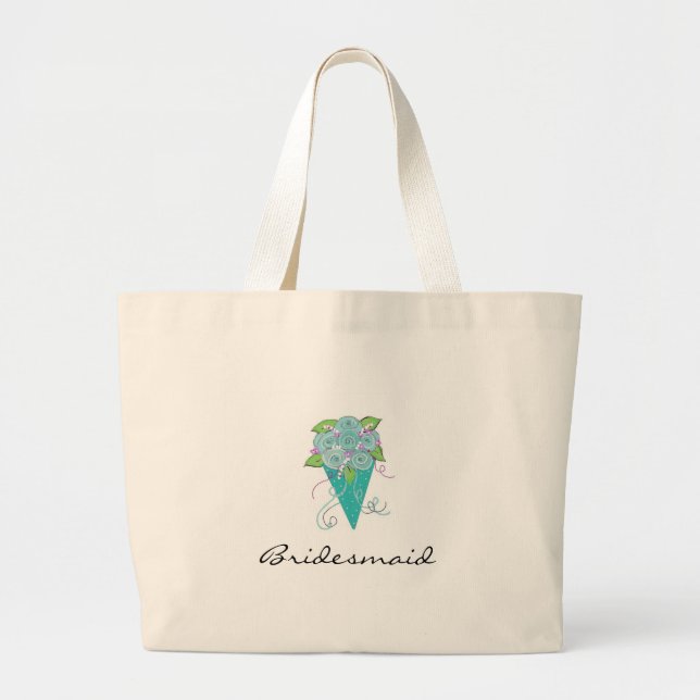 Aqua Bridesmaid Bouquet Large Tote Bag (Front)