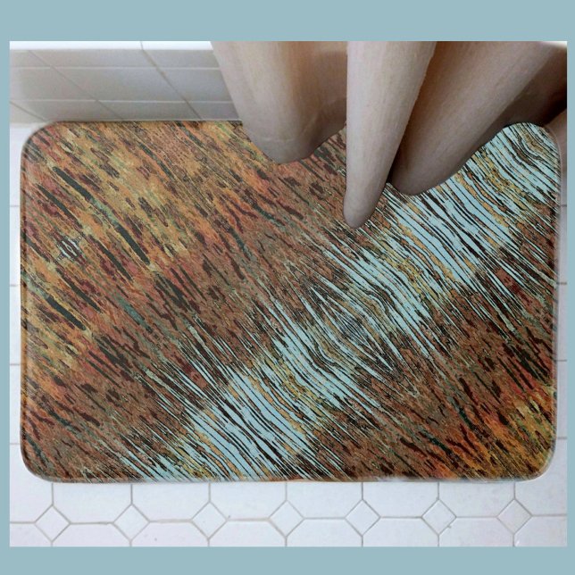 Aqua Brown and Orange Earthy Tribal Abstract Bath Mat (Creator Uploaded)