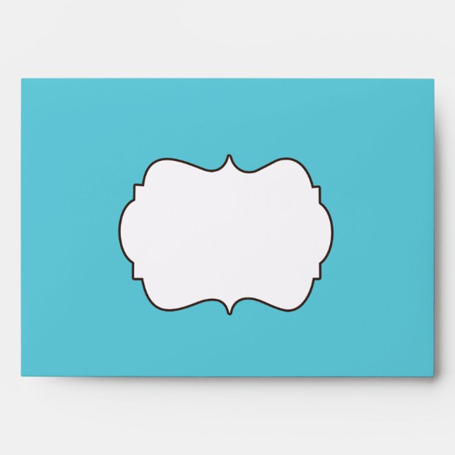 Aqua, Brown, and White Damask Linen A7 Envelope (Front)