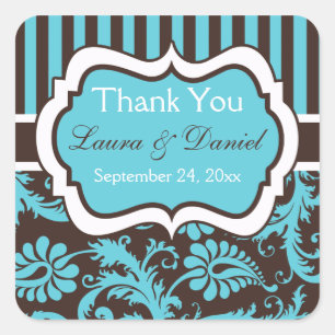 Aqua, Brown, and White Wedding Favour Sticker