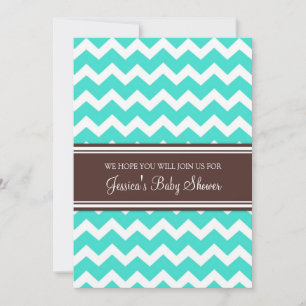 Aqua Brown Chevron Custom Baby Shower Invitations