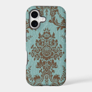 Aqua brown damask Case-Mate iPhone case