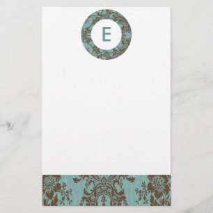 Aqua Brown Damask Customisable Monogram Stationery