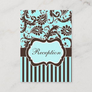 Aqua, Brown, White Floral Damask Enclosure Card