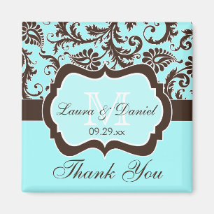 Aqua, Brown, White Floral Wedding Favour Magnet