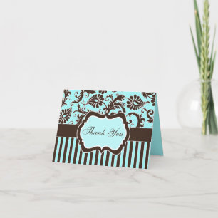 Aqua, Brown, White Striped Thank You Note Card