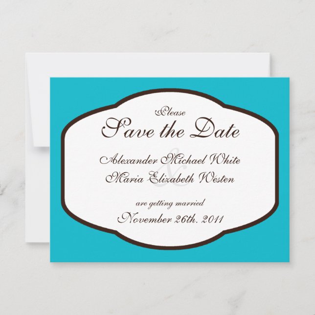 Aqua Brown & White Wedding Save the Dates Invitation (Front)