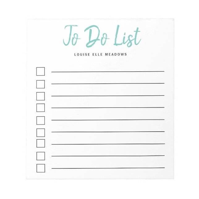 Aqua Brush Lettered Lined Personalised To Do List  Notepad (Front)