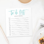 Aqua | Brush Lettered Personalised To Do List Notepad<br><div class="desc">Chic personalised notepad features "to do list" at the top in vibrant turquoise aqua handwritten style brush lettered typography. Personalise with your name or choice of text beneath,  or leave blank if desired. 10 lines with checkboxes help you keep track of all your important tasks!</div>