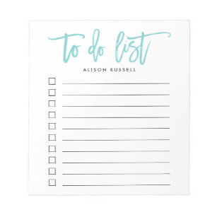Aqua | Brush Lettered Personalized To Do List Notepad