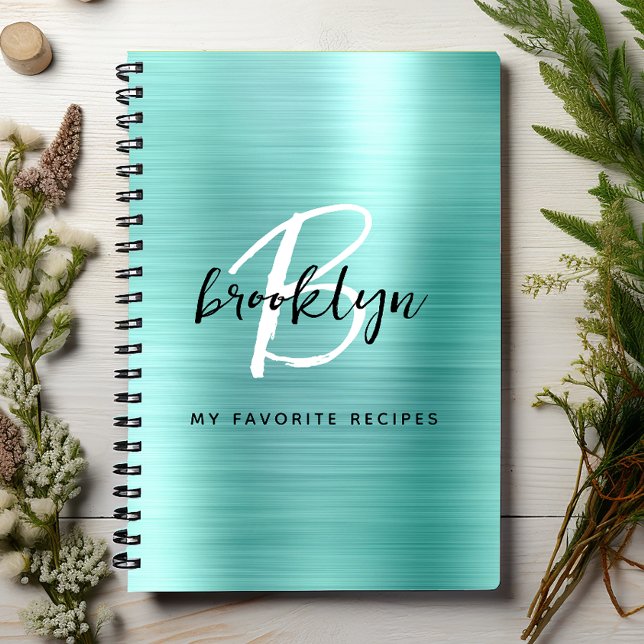 Aqua Brushed Metal Monogram Recipe Book (Creator Uploaded)