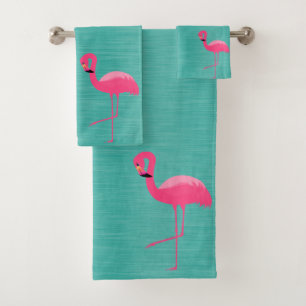 AQUA BRUSHED TEXTURE FLAMINGO BATHROOM TOWEL SET