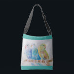 Aqua Budgie Birds Branch Watercolor Crossbody Bag<br><div class="desc">Aqua Budgie Birds Branch Watercolor Crossbody Bag. This bag would make a great gift for any nature lover. It would also make a great gift for any knitter or crocheter to carry their latest project, wools and needles around in. Designed from one of my original colored pencil cat drawings. Enjoy!...</div>