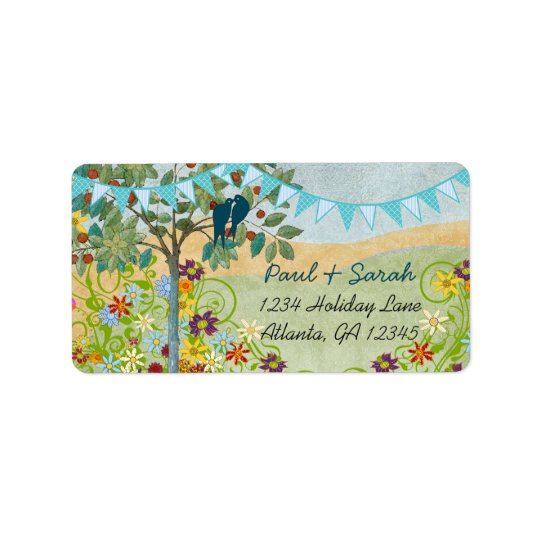 Aqua Bunting Vintage Love Birds Damask Hills Address Label