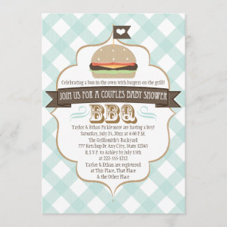 Aqua Burger Couples BBQ Baby Shower Invitations