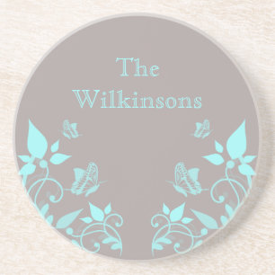 Aqua Butterfly Floral Coaster