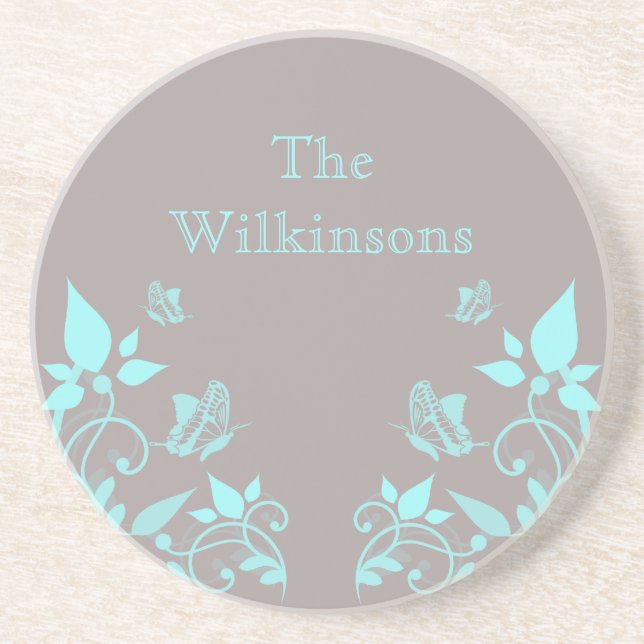 Aqua Butterfly Floral Coaster (Front)