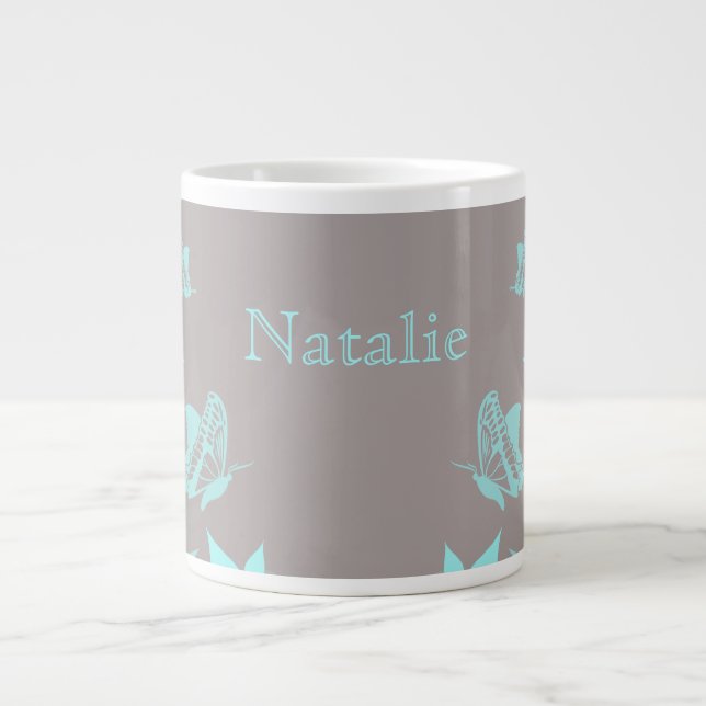Aqua Butterfly Floral Jumbo Mug (Front)