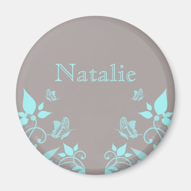 Aqua Butterfly Floral Magnet (Front)
