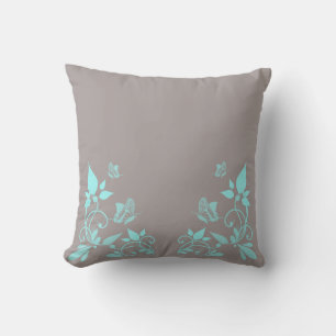 Aqua Butterfly Floral Pillow