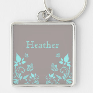 Aqua Butterfly Floral Premium Keychain