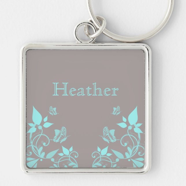 Aqua Butterfly Floral Premium Keychain (Front)