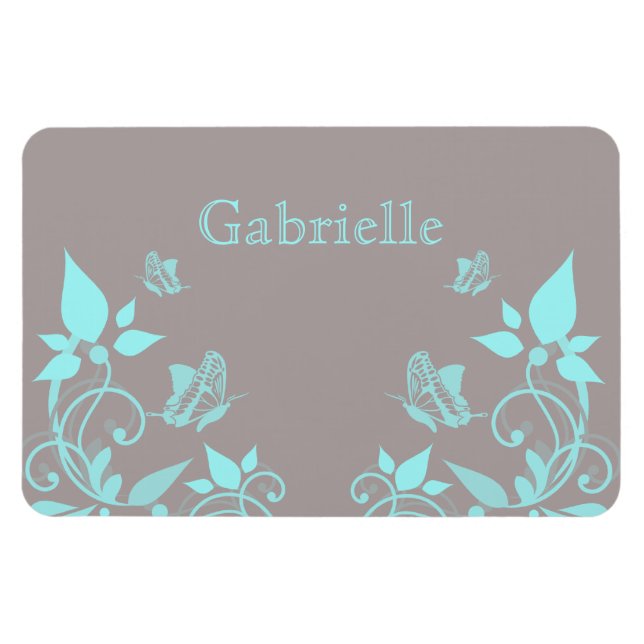 Aqua Butterfly Floral Premium Magnet (Horizontal)