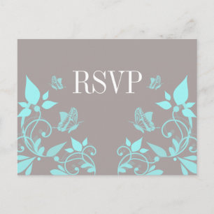 Aqua Butterfly Floral RSVP Postcard