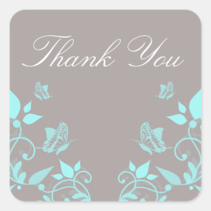 Aqua Butterfly Floral Thank You Stickers