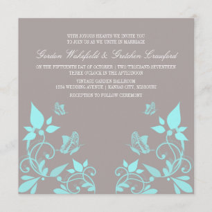 Aqua Butterfly Floral Wedding Invite