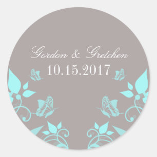Aqua Butterfly Floral Wedding Stickers