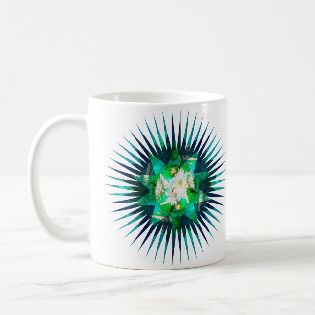 Aqua Cactus Flower Kaleidoscope Effect,   Coffee Mug (Left)